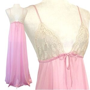 DVF Diane Von Furstenberg Silky Satin Vintage Pink Lace Maxi Gown Slip Dress🔥